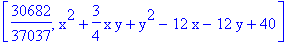 [30682/37037, x^2+3/4*x*y+y^2-12*x-12*y+40]
